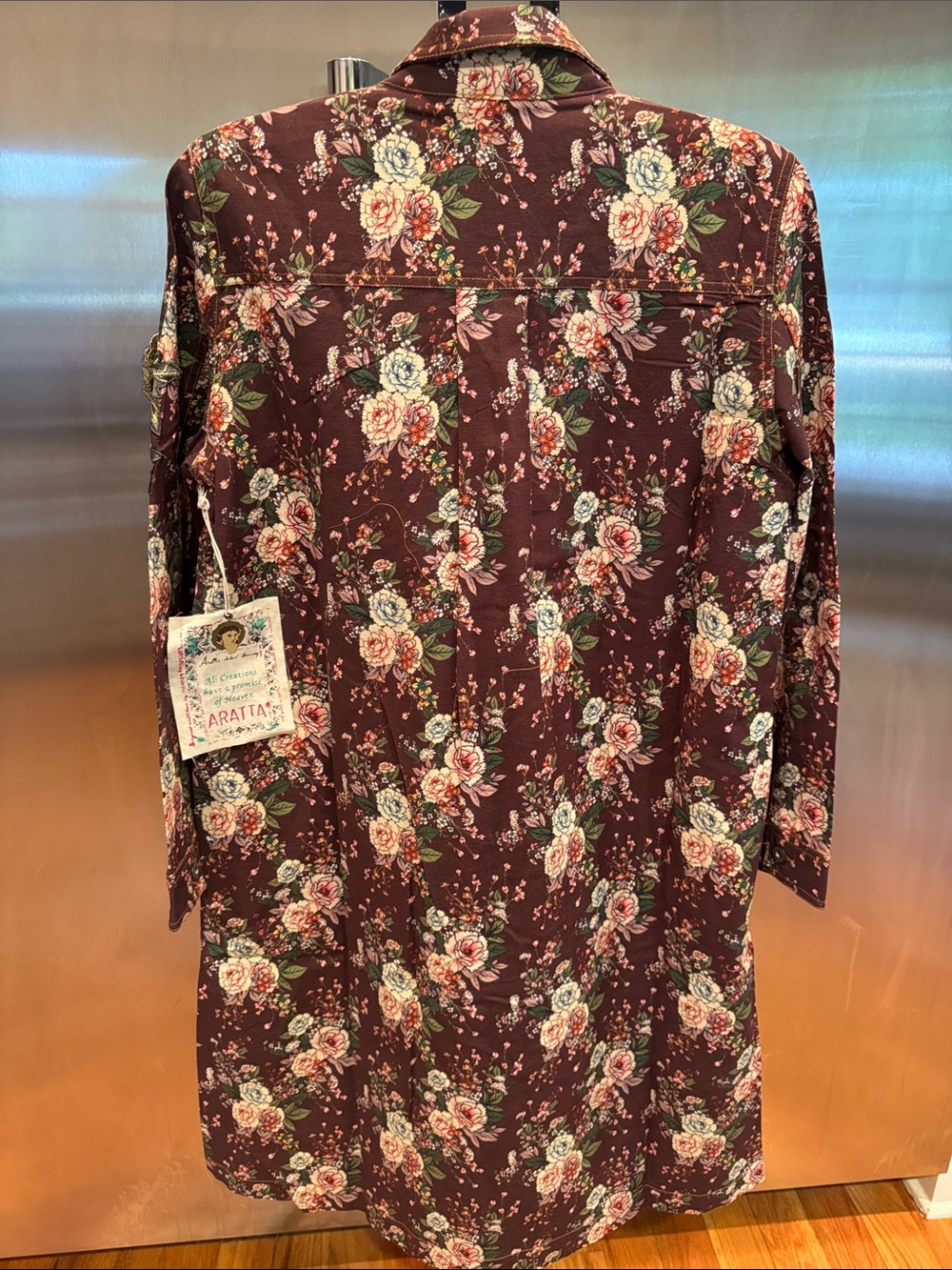 Aratta Silent Journey Floral Burgundy Long Trench Coat - Picture 12 of 13